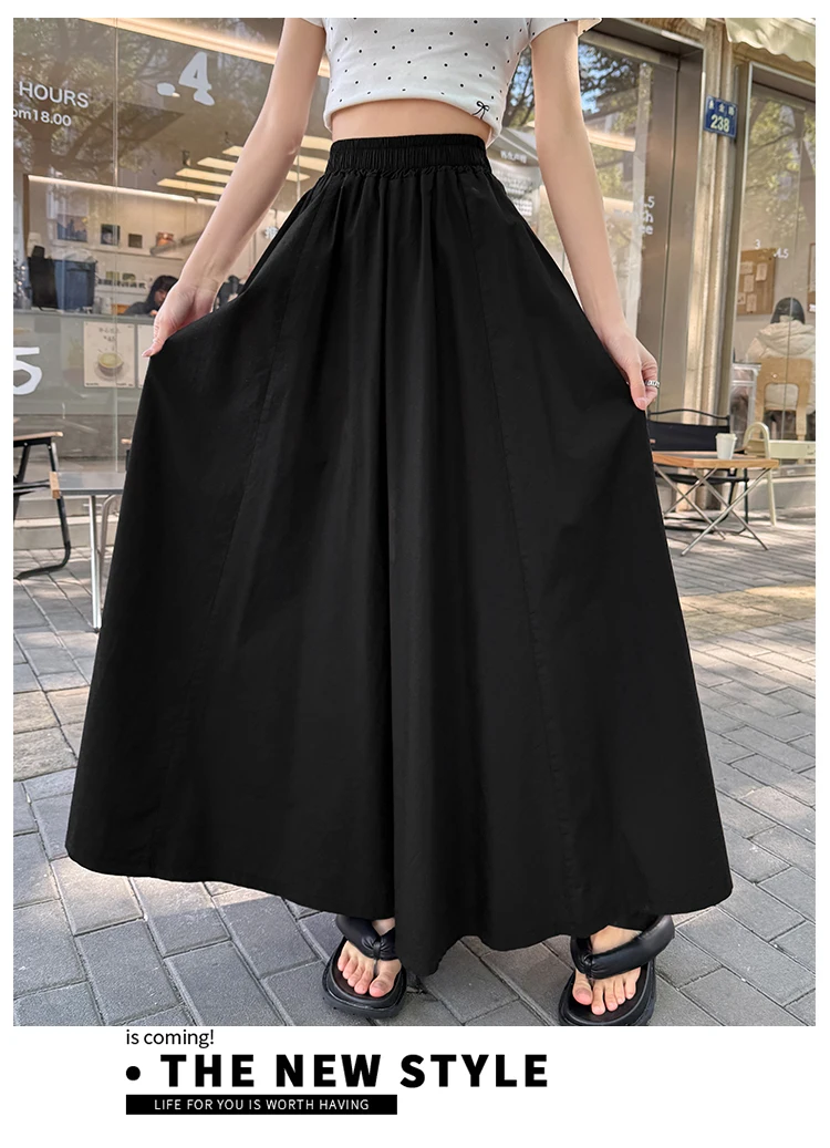 Spring Summer Women Black White Elegant Oversized Long Skirt French Fashion Brown High Waist Vacation Pleated Half Skirt Popular