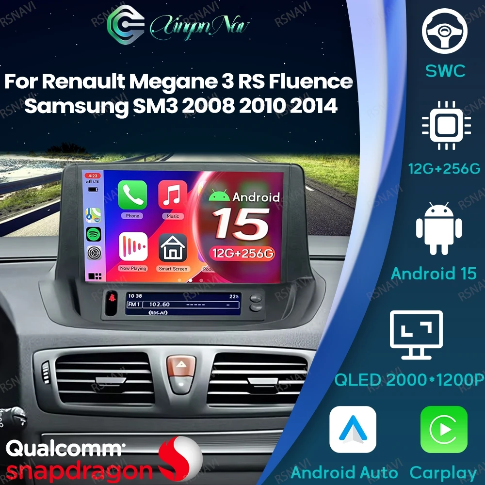 أندرويد 15 لرينو ميجان 3 RS فلوينس سامسونج SM3 2008 2010 2014 رئيس وحدة BT السيارات نظام تحديد المواقع DSP الملاحة فيدو لاعب 5G واي فاي #1