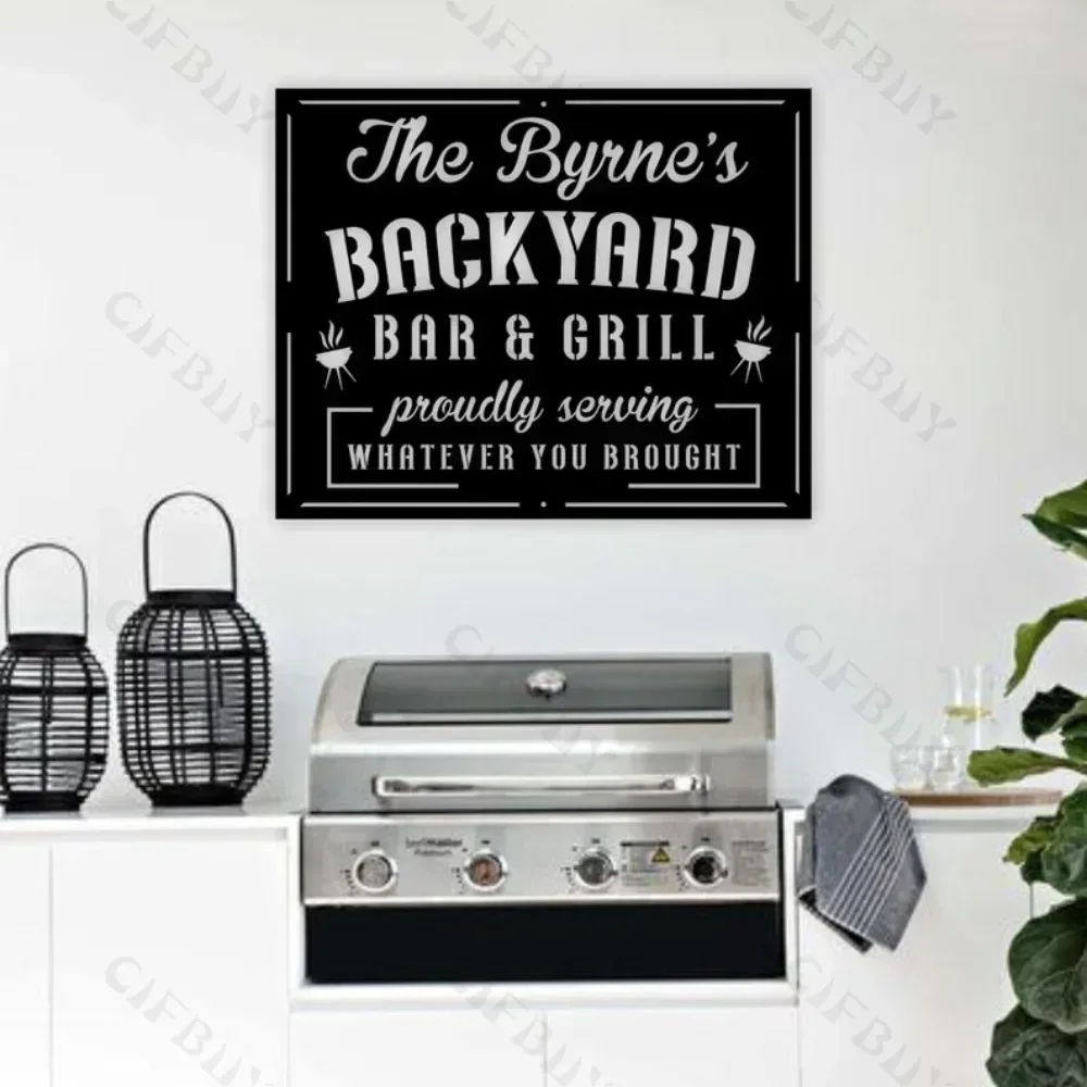 Exquisite Metal Sign for Backyard Grill, with Custom Name. A Tiki Bar's Plate, Patio Decoration, Ideal for Outdoor Kitchen, BBQ