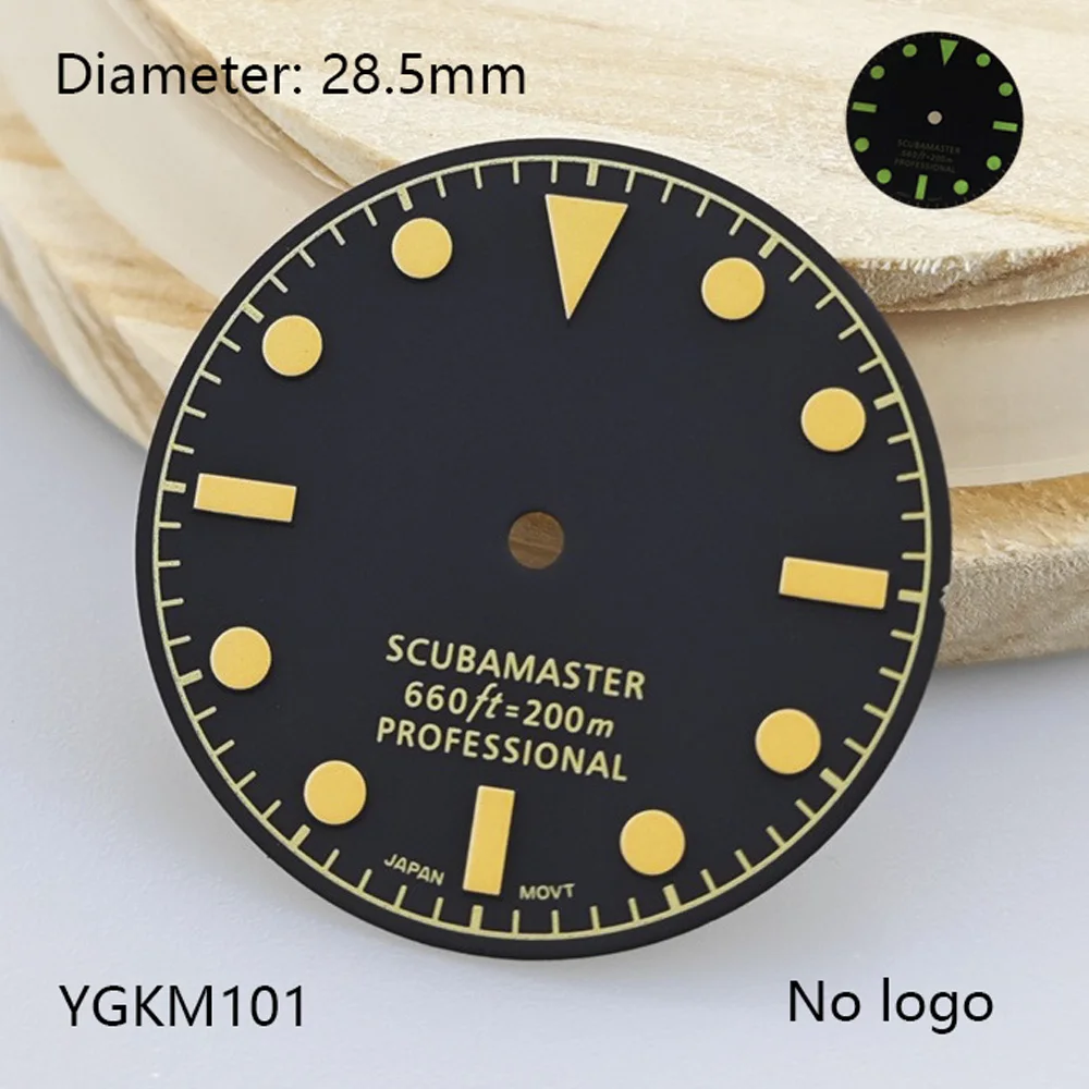 28.5mm C3 Green Luminous Sterile Vintage NH35 Dial Custom No Logo Dial Watchmods