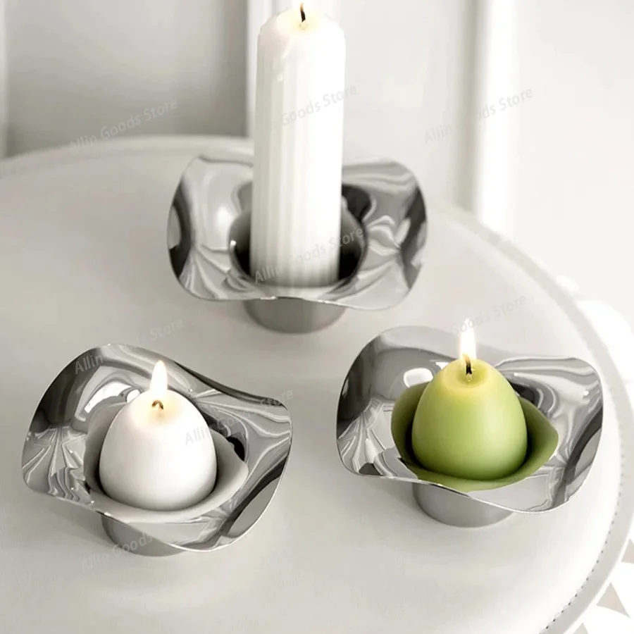 Stainless Steel Mini Candle Stand, Flower Shaped Candlestick, Unique Aroma Candle Container for Household Table Wedding Ornament
