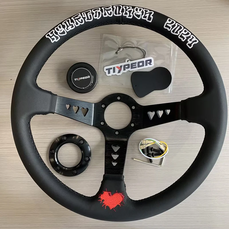 Heart Leather JDM Style Heartbreak Series Black Embroidery Custom Steering Wheel