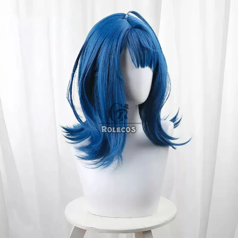 ROLECOS Muito Perder Heróis! Anna Yanami Cosplay Perucas Anna Yanami 40 cm Curto Azul Cos Peruca Resistente ao Calor Cabelo Sintético