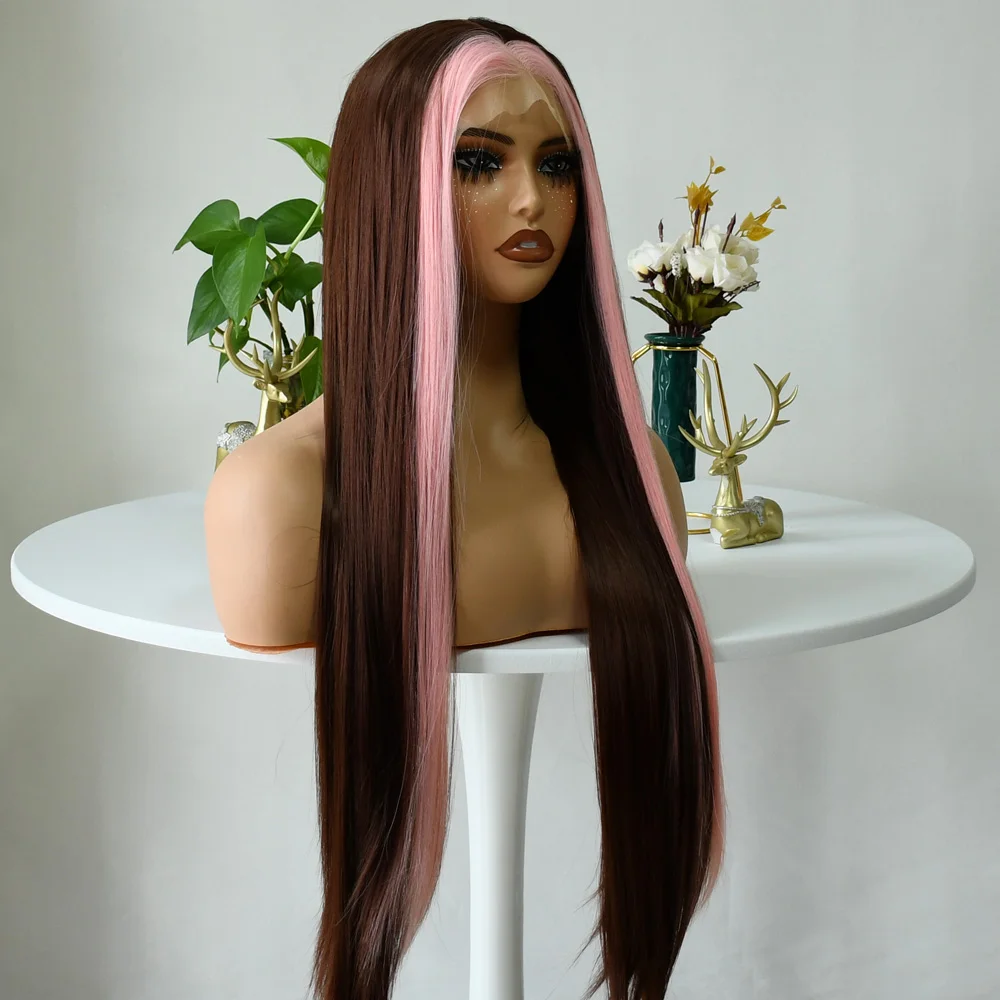Pink Highlight Brown Wig 13x4 Lace Front Wig Brown Wig High Density Lace Wigs For Women Lace Frontal Wig Synthetic Wig