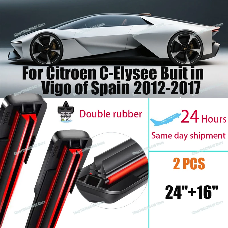

Wiper Blade Sets Fit For Citroen C-Elysee Double rubber Front Windshield Window MK2 24"+16" 2012 2013 2014 2015 2016 2017