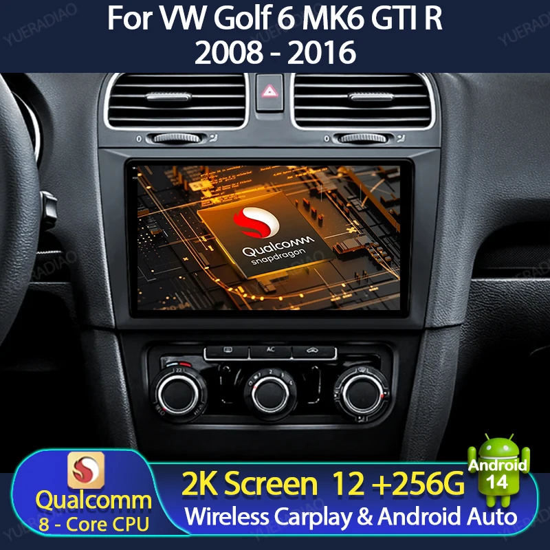 Android 14 Car Radio For Volkswagen VW Golf 6 MK6 GTI R 2008 - 2012 Wireless Carplay Auto Multimedia Stereo Video Player 4G WIFI