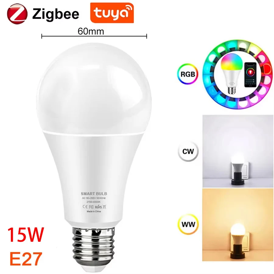 Zigbee 3.0 Compatibele Slimme Gloeilamp E27 B22 15W RGB Kleur Veranderend Dimbaar Werkt met Alexa Google Home Spraakopdracht