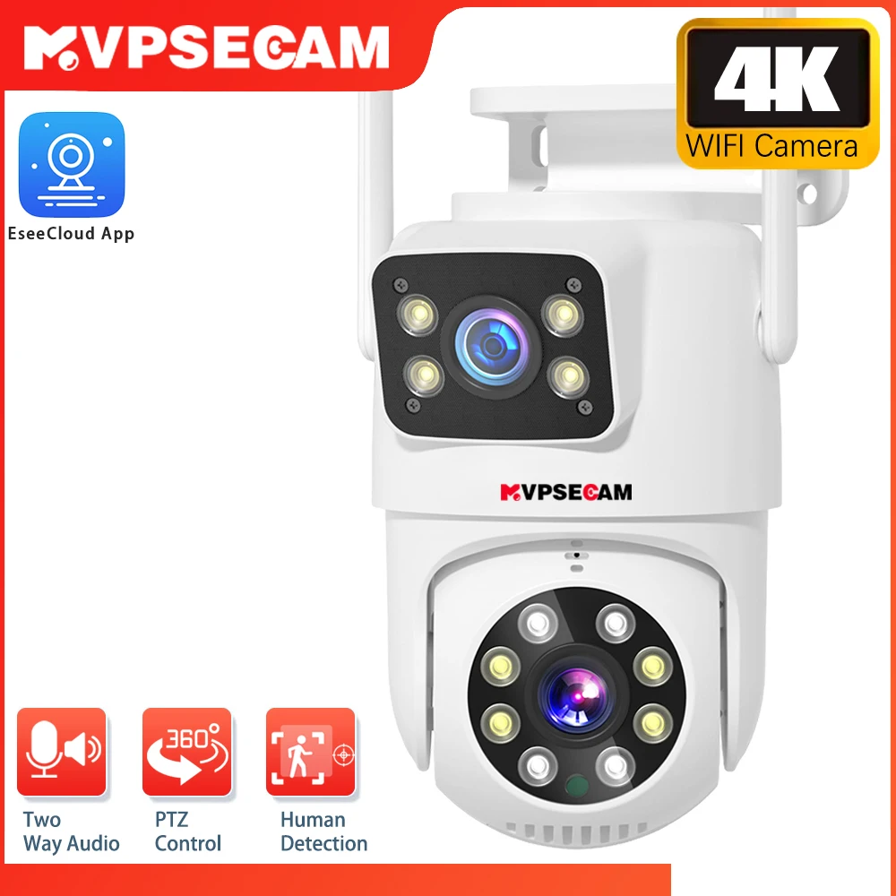 

EseeCloud 4K 8MP WIFI PTZ IP Camera Dual Lens Auto Tracking Two-Way Audio CCTV Surveillance Camera For Wireless CCTV NVR System