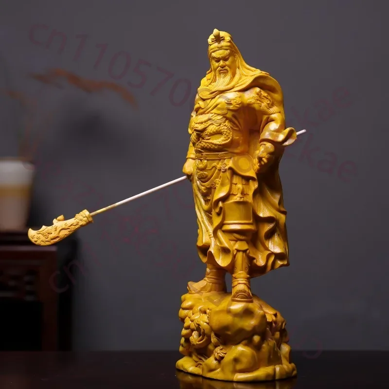 Hand-Carved Camphor Wood Guan Yu Statue - 15.7