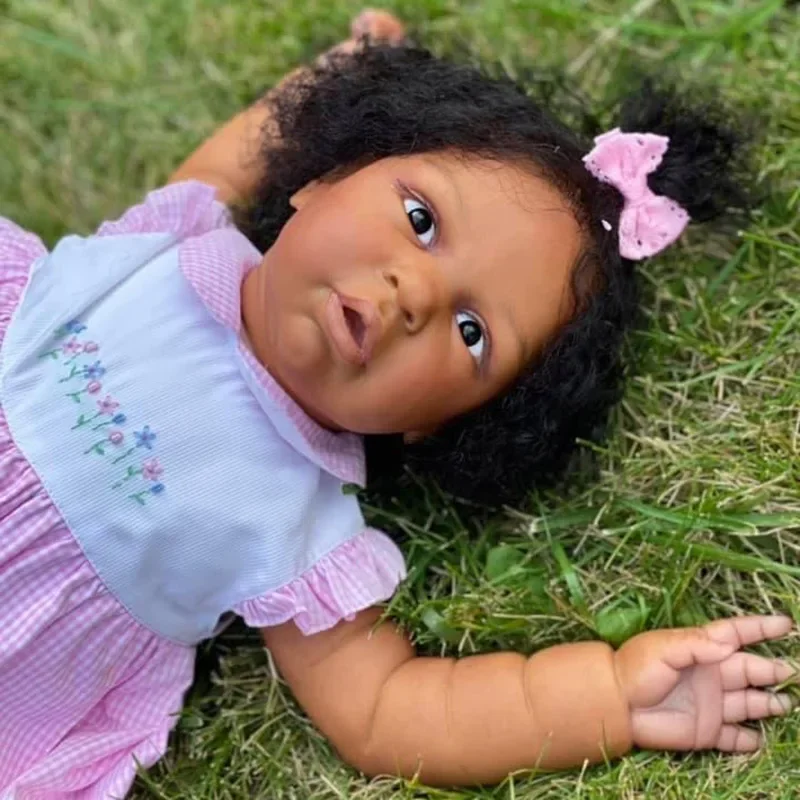 60CM Dark Skin Magrot Reborn Dolls Lifelike Soft Touch Cuddly Baby Multiple Layers Painting 3D Skin Visible Veins