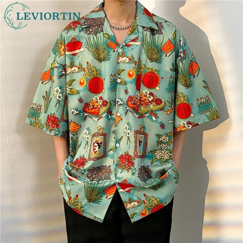 

Retro Hawaiian Shirt for Men Summer Harajuku Flower Floral Print Short Sleeve Button Beach Shirts Man Hip Hop Casual Blouse Tops