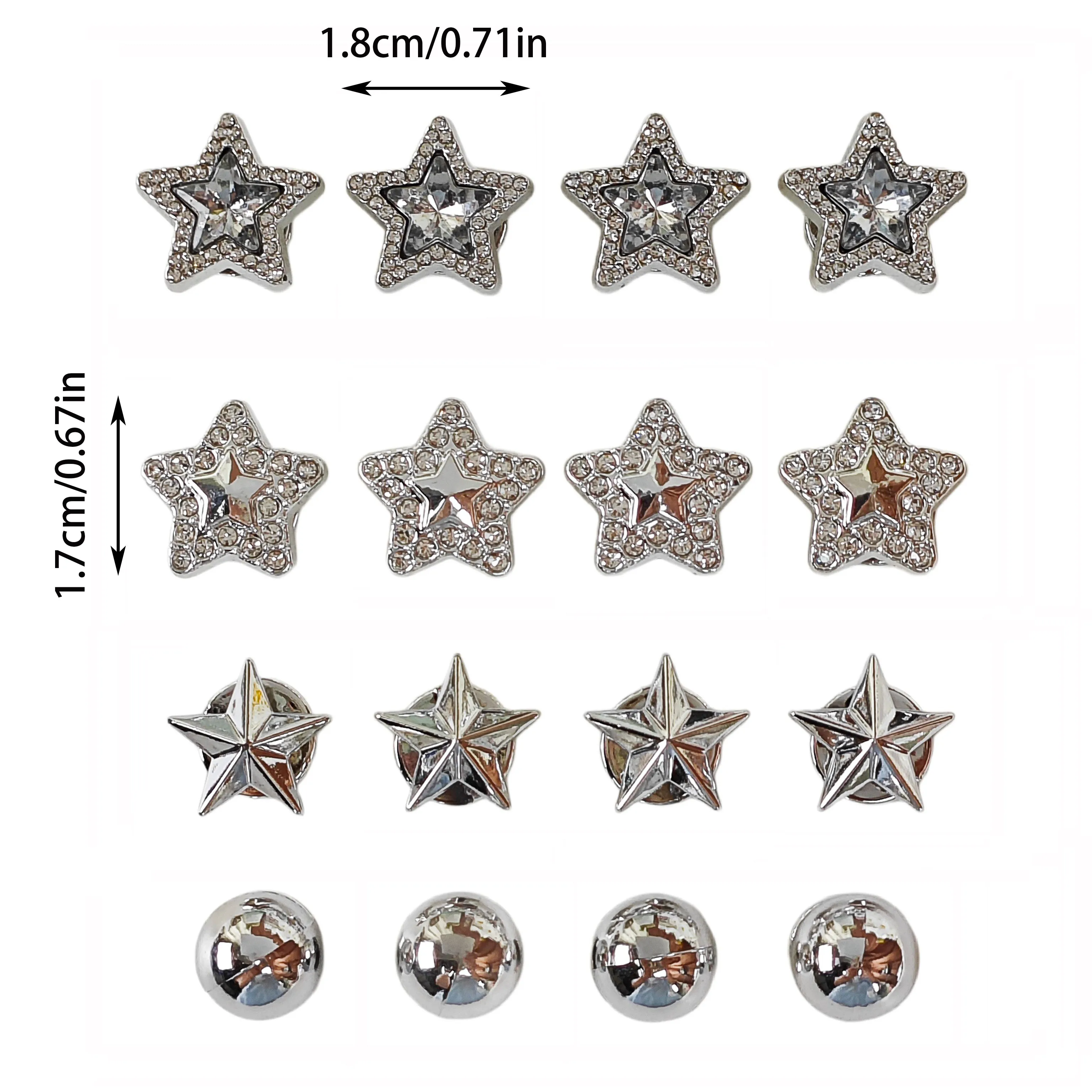 16Pcs Shoe Decoration DIY Charms, Shiny and Fashionable Versatile Five-Pointed Stars, Round Beads Personalized Slipper Decoration Clips, Suitable for Eva Beach Shoes, Sandals, Removable Shoe Decoration, Girls' Accessories, Holiday Gifts