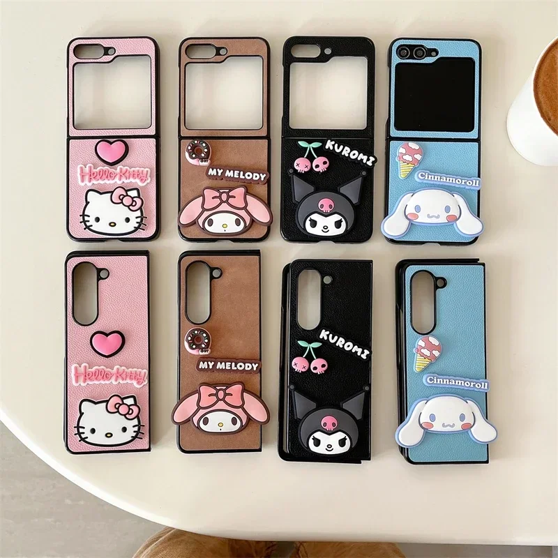 3D Cute Sanrio Hello Kitty Kuromi Melody Cinnamoroll Phone Case For Samsung Galaxy Z Flip 6 5 4 Hard Cover For Z Flod 6 5 4