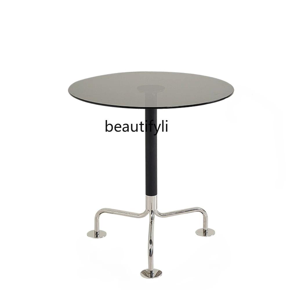 Light Luxury Glass round Table Modern Dining Table Simple Living Room Occasional Table Balcony Negotiation Table