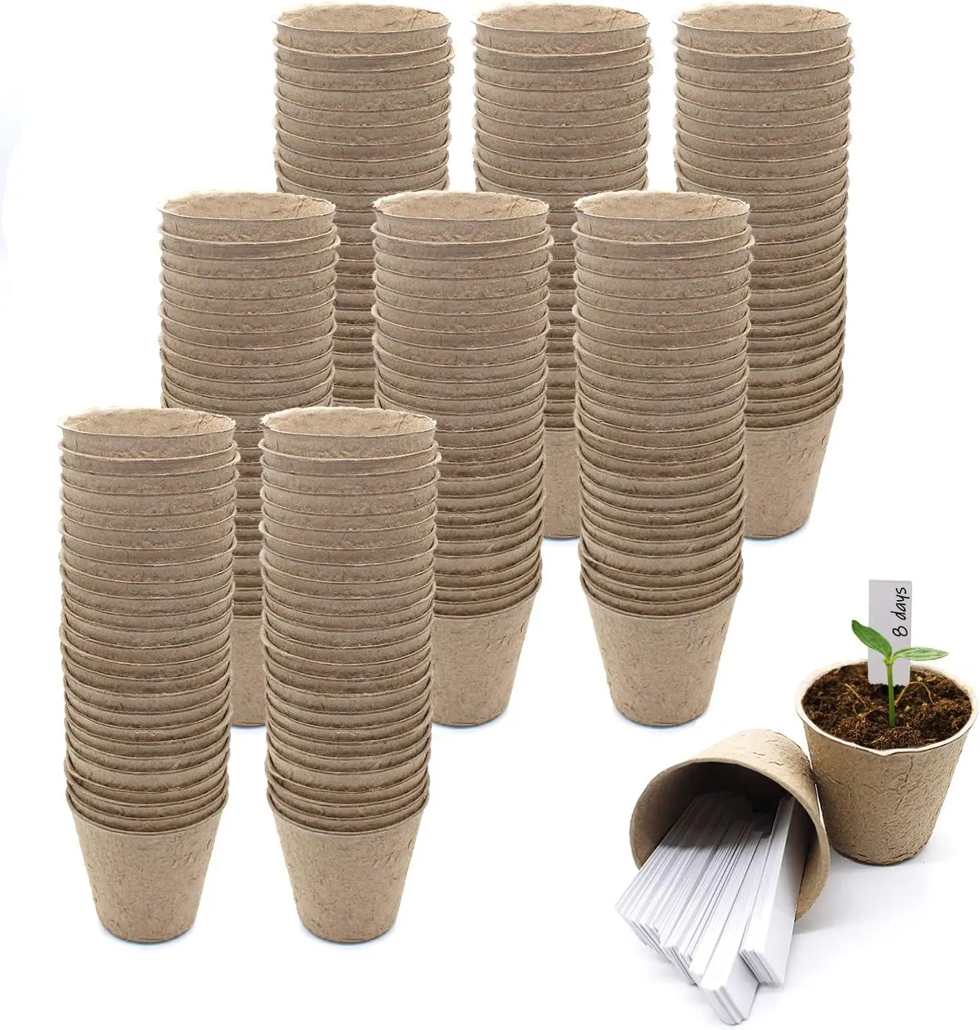 

Seed Starter Peat Pots, 200 Packs 3 inch, Biodegradable Plant Labels, for Seedlings, Indoor Outdoor Usage, Brown