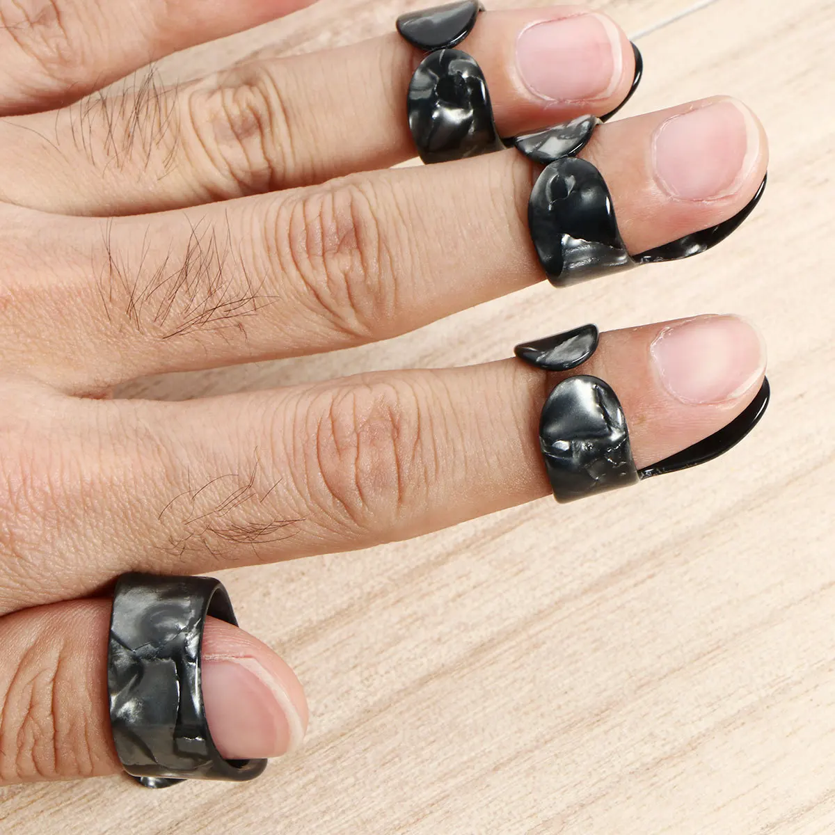 

4Pcs Finger Guitar Picks Celluloid Ultra Thin Durable Lightweight for Guitar Bass Collection Practice Black Grey Iron Box