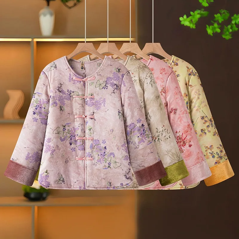Chinese-style Button-down Small Cotton-padded Jacket  Retro Mom Winter Coat Women's Clothing Autumn Winter Collection Light 2026