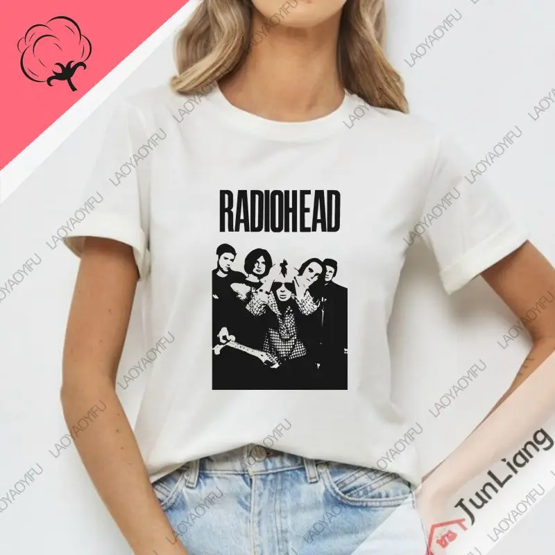 Radiohead T-shirt Cute Printed T-shirt Band Rock Fun Music Album Printed Loose Top 100% CottonT-shirt Unisex Harajuku