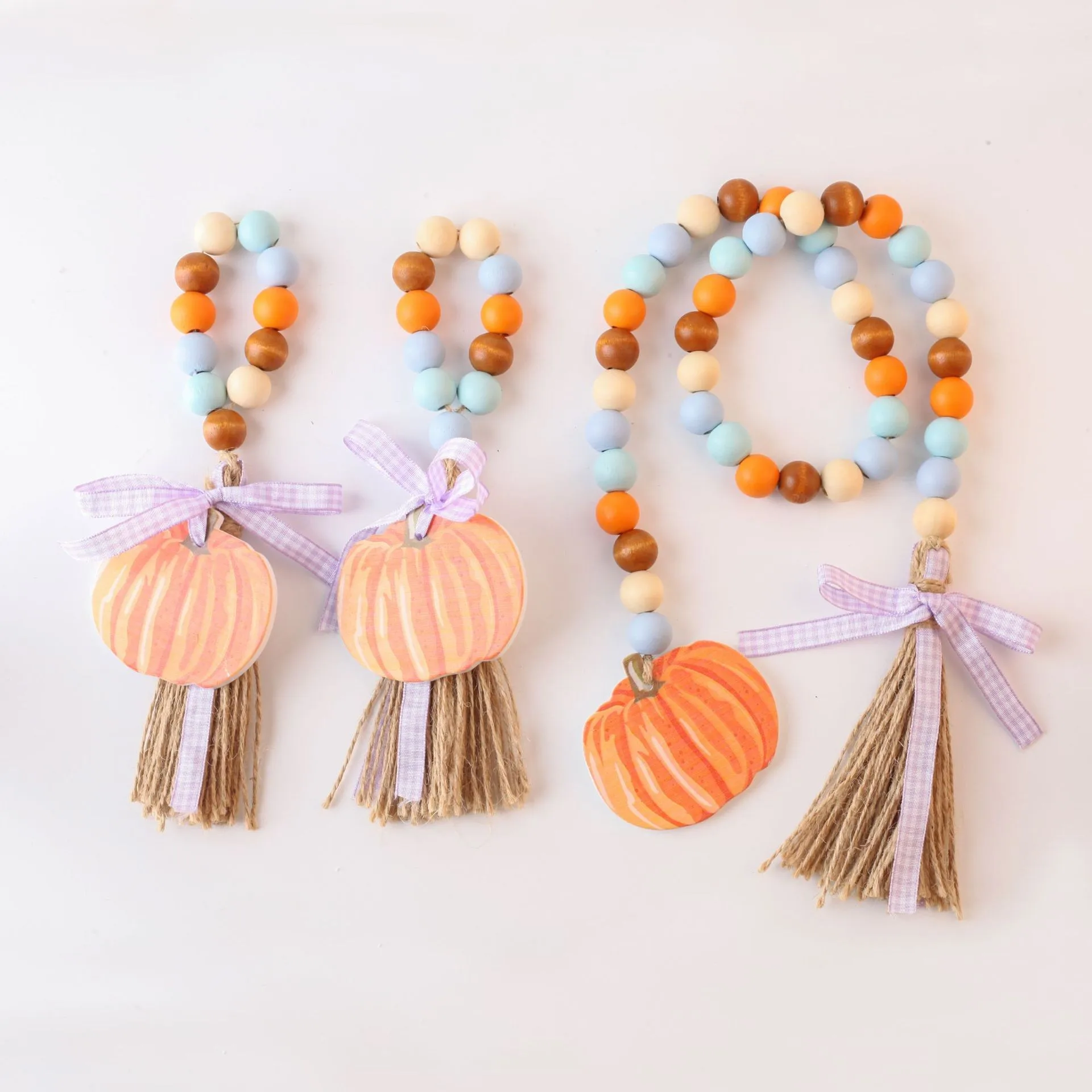 

2023 New Thanksgiving Wooden Tassel Beads Garland Colorful Pumpkin Pendant DIY Custom Crafts Farm House Tiered Tray Decoration