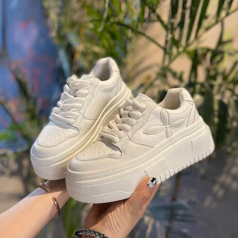

New Style Round Toe Shallow Mouth Thick Sole Increased Comfort Women's Shoes Casual Flat Bottom Running Sneakers Chaussure Femme