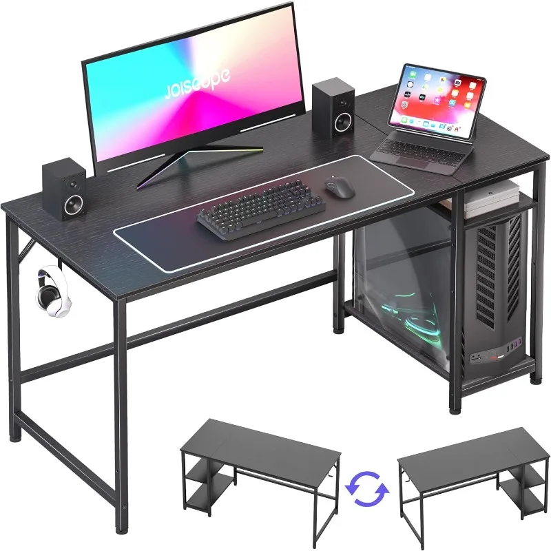 

Home Office Gaming Desk with Wooden Storage Shelf,Computer Office Desk and Gaming Table with Splice Board