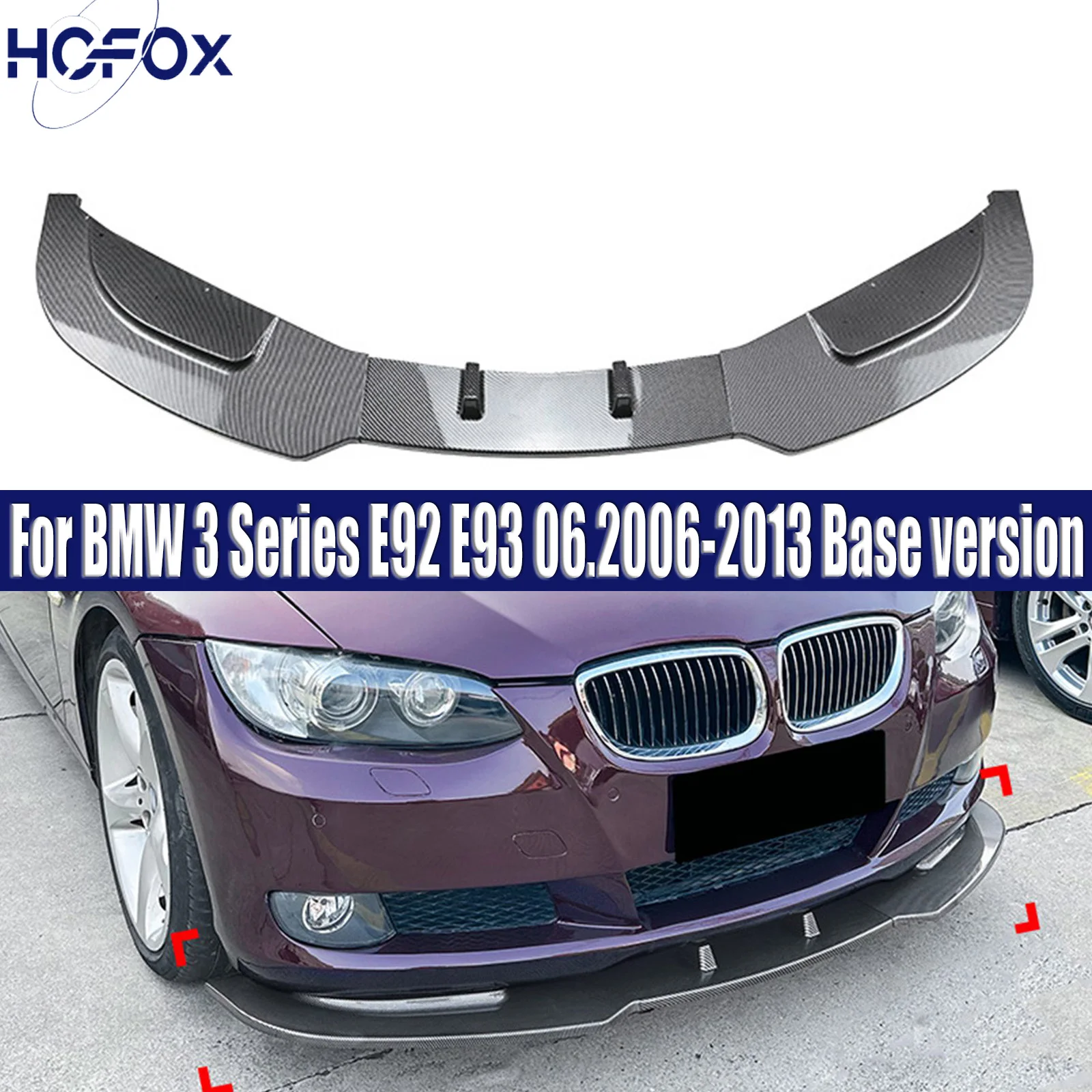 

Car Front Bumper Lip Cover Splitter Canards Spoiler By ABS Gloss Black Carbon For BMW 3 Series E92 E93 06.2006-2013 Base version