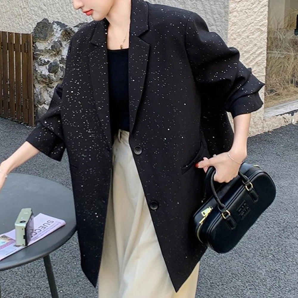 Light luxury high-end heavy craftsmanship black suit women's spring new small casual and thin temperament small blazer