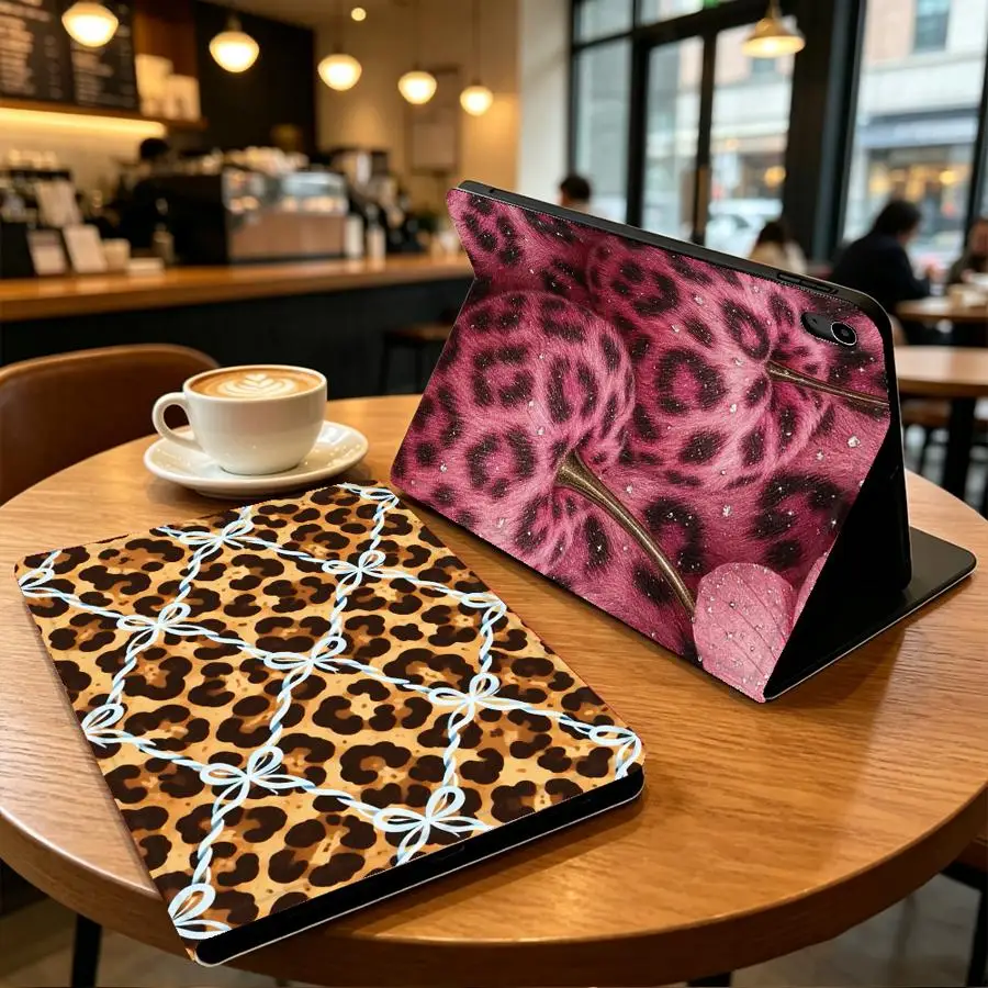 Chain Grid Leopard Case for Apple iPad Pro11 13 10th 7/8/9th Air 11 13 M4 M3 M2 A16 2026 With Pencil Holder Air 4/5/6th
