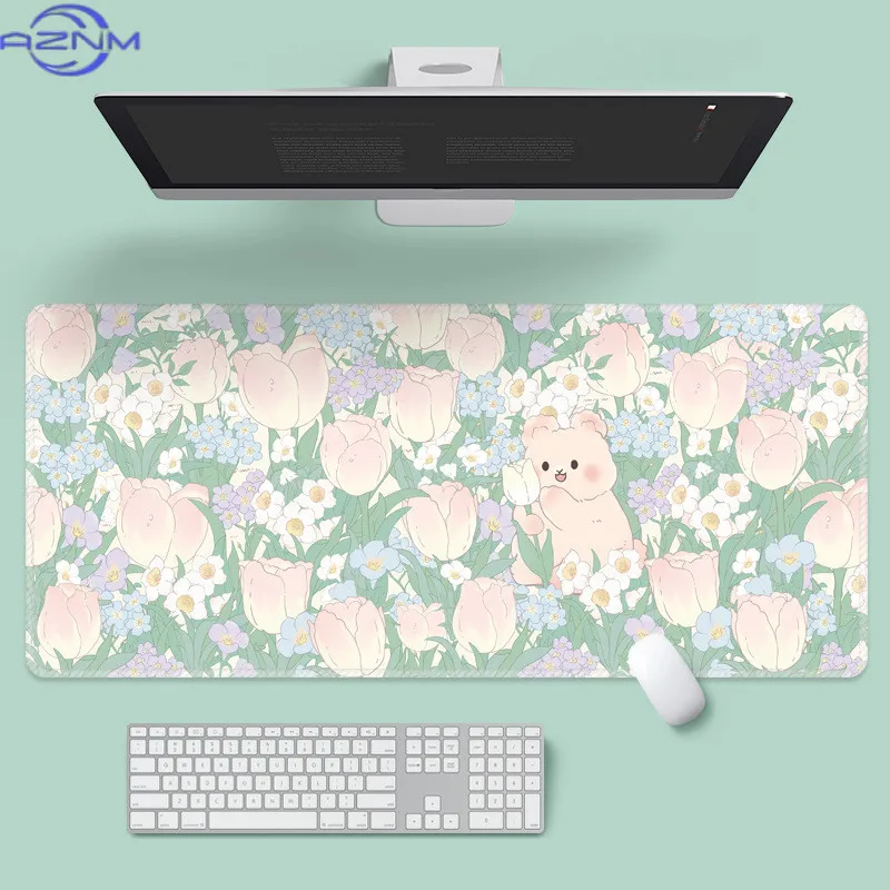 Tulip Perfume Fairy Flower Mouse Pad Oversized Warm Office Seaming Anti-slip Table Pad Keyboard Pad