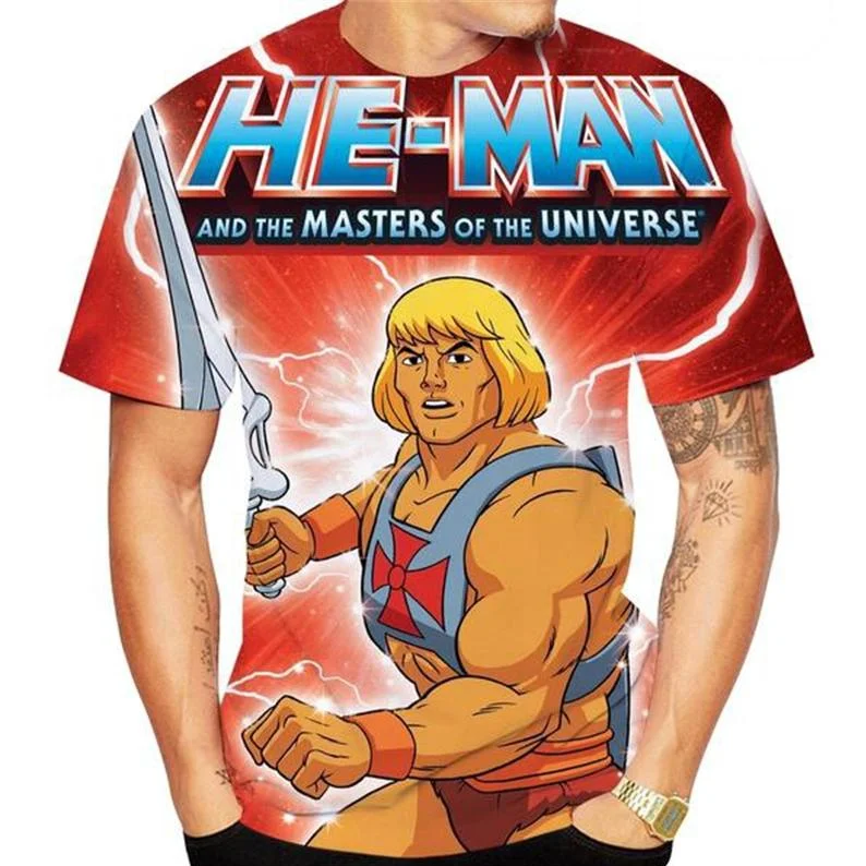 T-shirt 3D HE-MAN Universe Master style américain pour adulte, respirant, sportswear décontracté, idéal pour l'été, vente chaude, assortiment familial