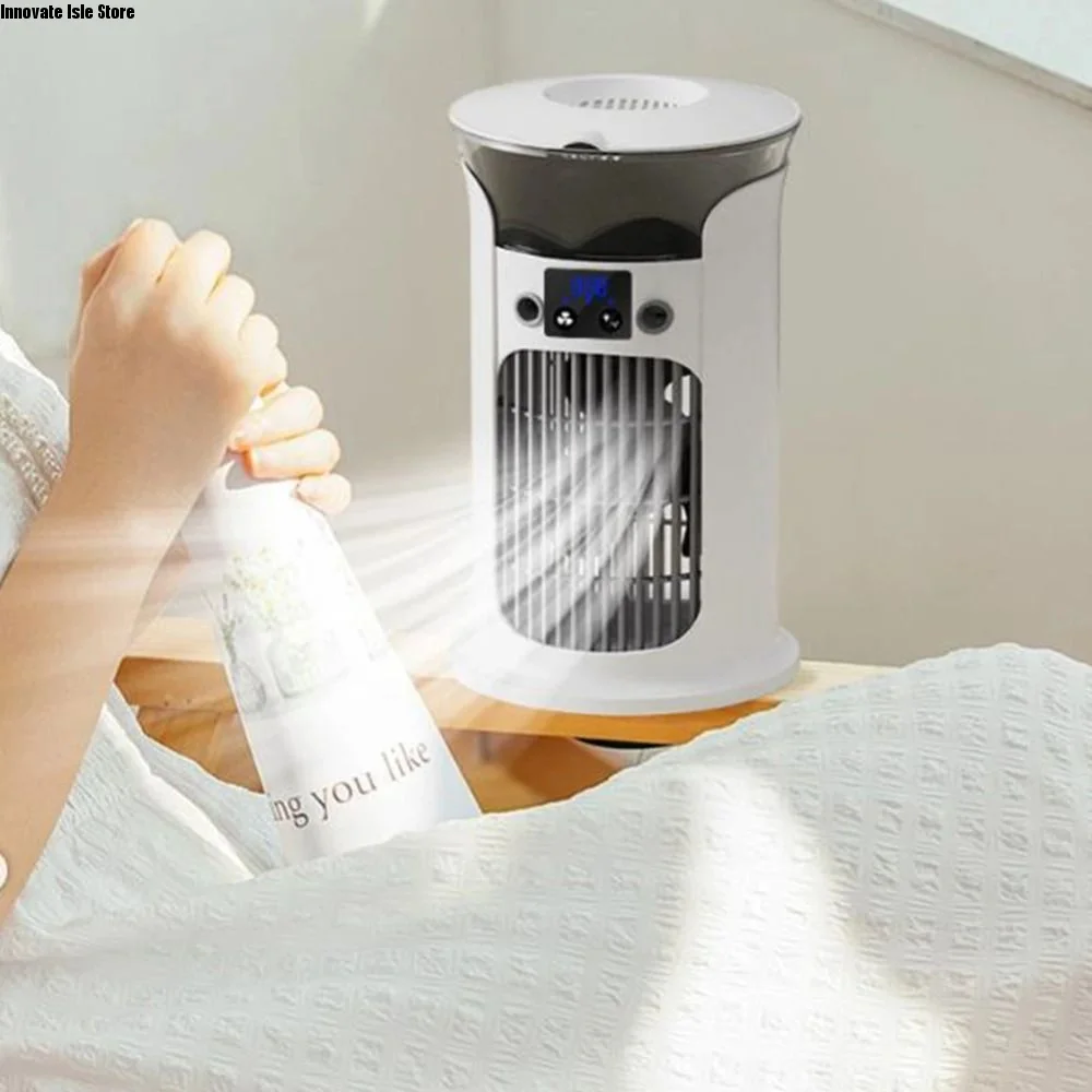Ventilateur Climatiseur Portable 3 Vitesses, Silencieux, avec Minuteur, Humidification par Pulvérisation, Petit Format