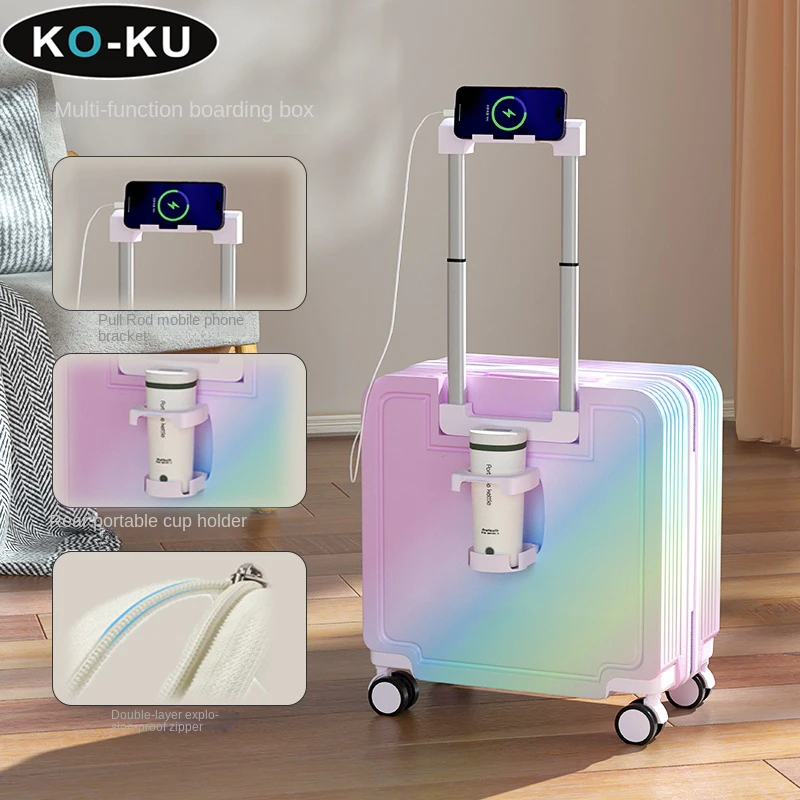 KO-KU18-inch luggage 2024 New Gradient Colour Multifunctional Suitcase 20 Inch Trolley Case Type-C Port Password Boarding Box