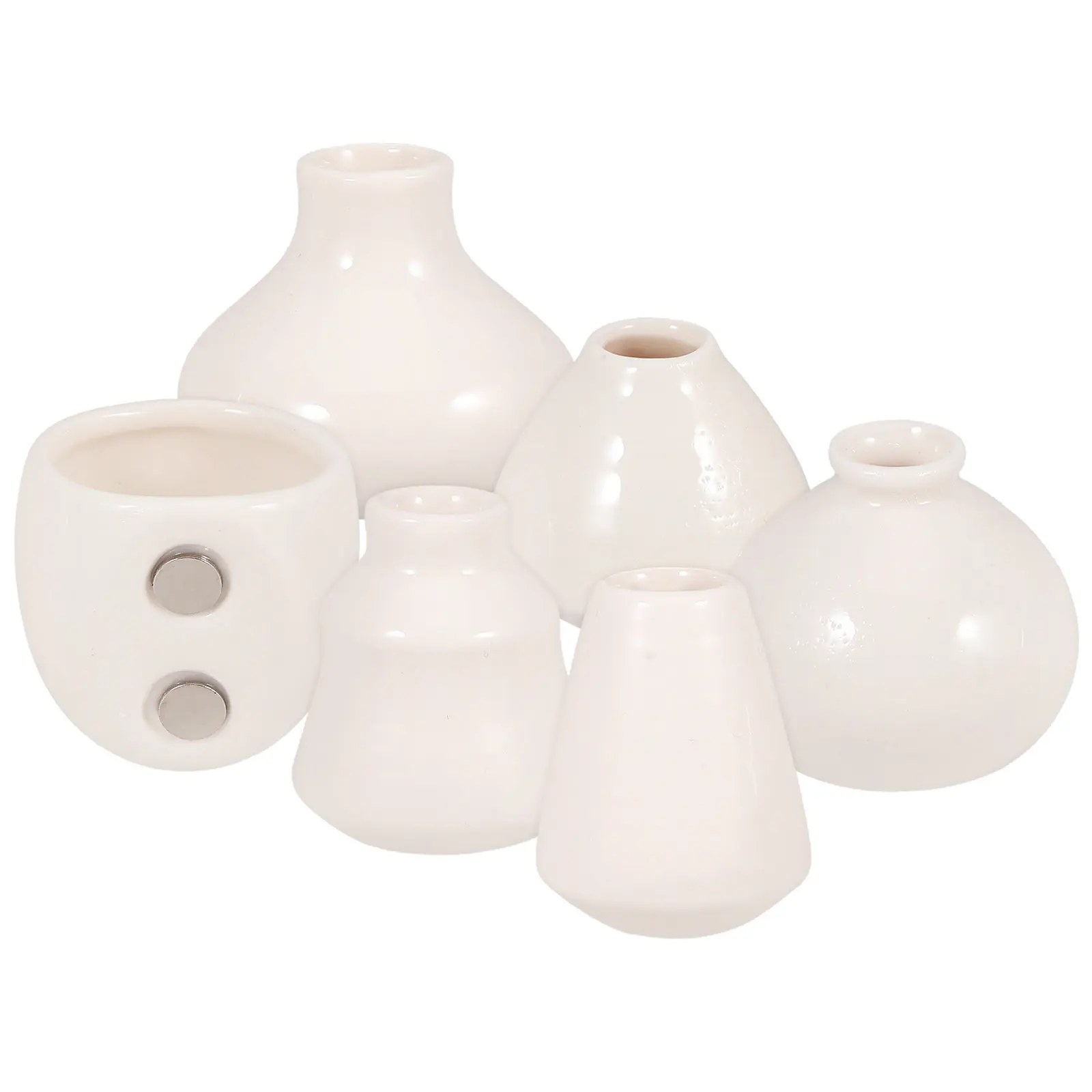 

6Pcs Ceramic Refrigerator Magnets Mini Small Vase White Porcelain Desktop Flower Pot Simple Decoration for Home Office Plants