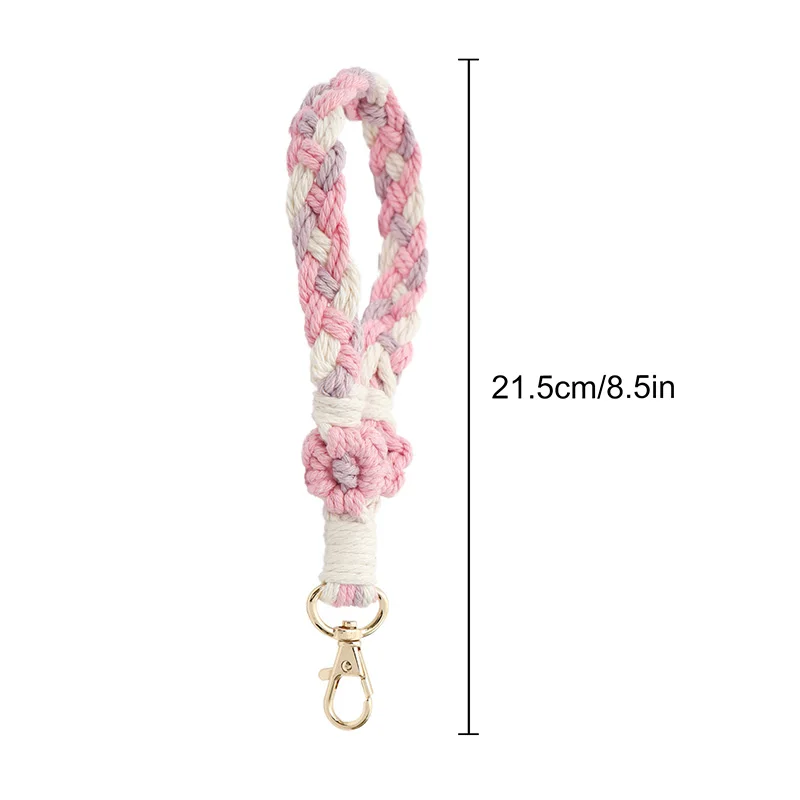 Hand Crocheted Lanyard Key Chain Bohemian Flower Anti-lost Wrist Strap For Mobile Phone Bag Pendants Macrame Gift Accessories