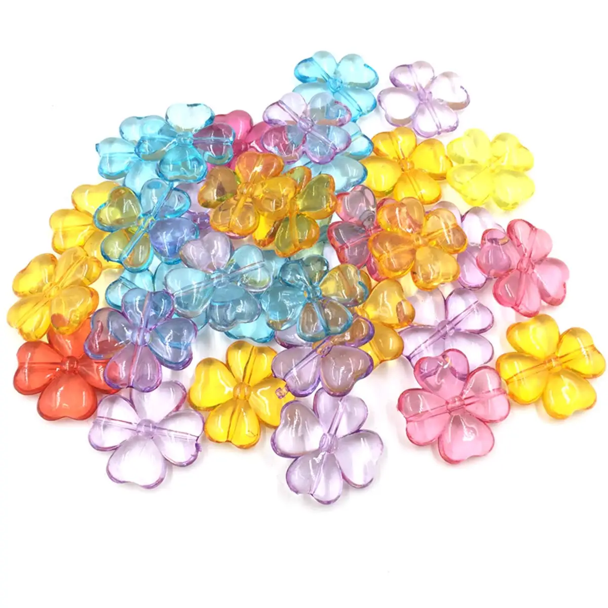 

100PCS New Multicolor Acrylic Flower Charm Four-leaf Clover Spacer Beads 25x25mm DIY Handicrafts Home Decoration Accessories