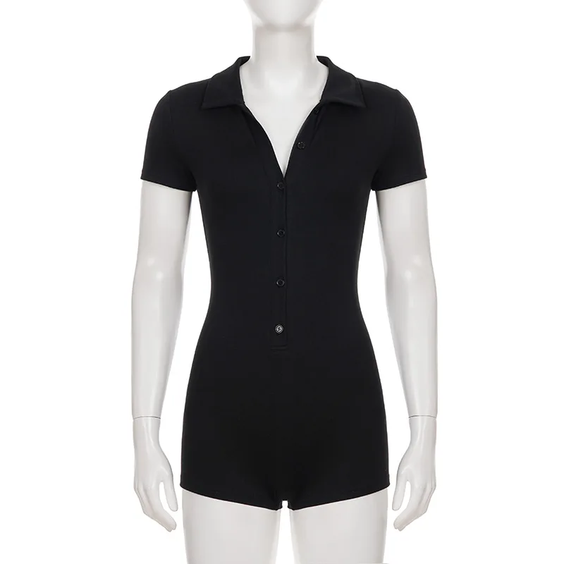 Fashion Polo Neck Short Sleeve Women's Casual Sporty Bodysuit Women