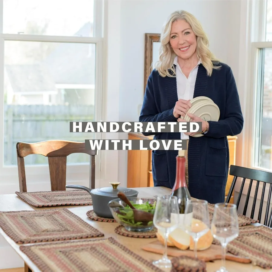 مفارش تناول الطعام بالزنجبيل، ديكور ريفي دافئ، مجموعة من 6 قطع، بني - 13 × 19 سجادات طاولة مستطيلة - ألوان نابضة بالحياة، متينة، سهلة الارتداء