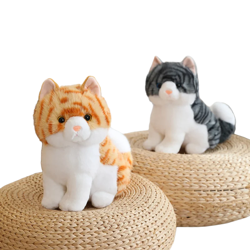 

25cm Squatting Simulation Cat Doll Stuffed Grey Yellow Stripe Animal Cute Plushie Appeasing Gift