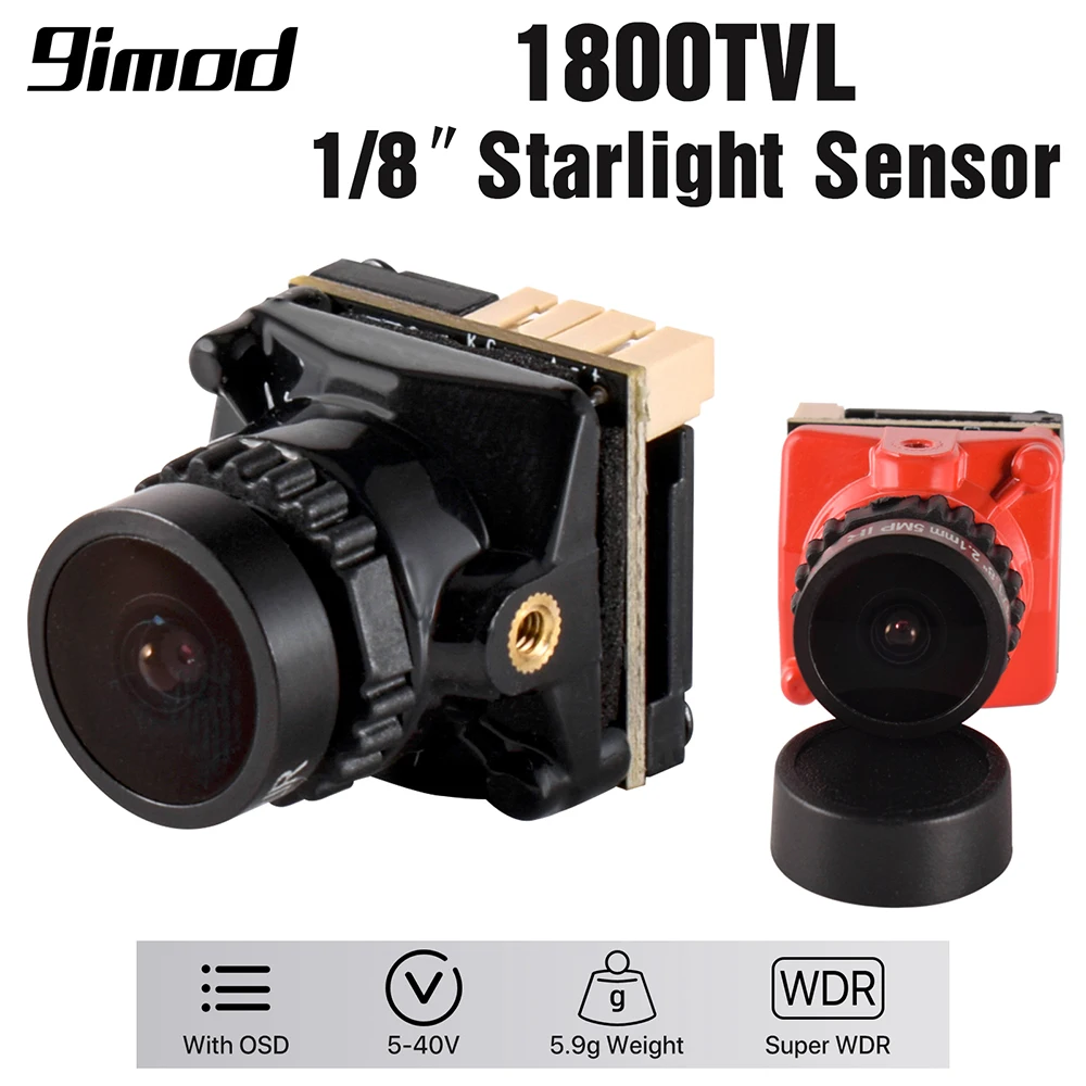 9IMOD FPV Camera 1800TVL 5MP 2.1mm 1/8 inch Starlight Sensor 5V-40V NTSC/PAL with OSD Internal for RC FPV Racing Drone DIY Parts