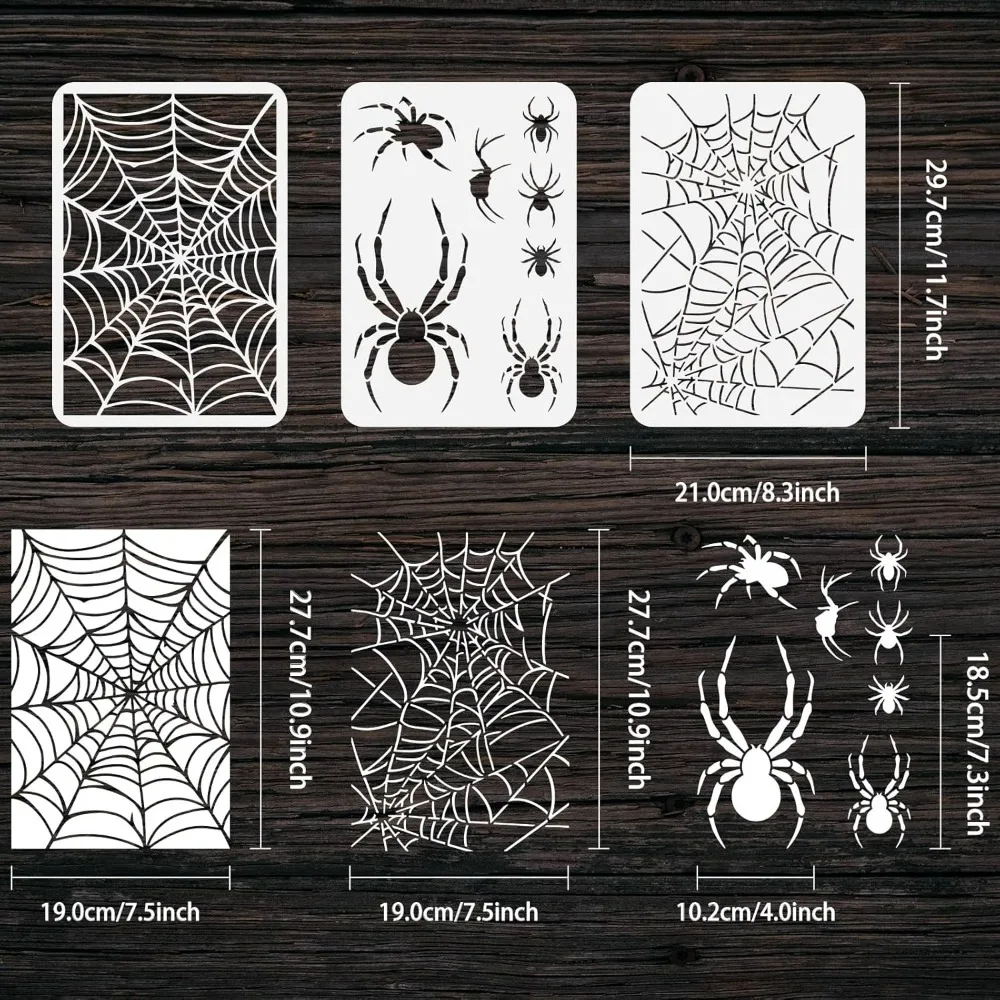 3-Piece Spider Web Painting Stencil 8.3x11.7inch Reusable Halloween Stencil for DIY Party Decoration
