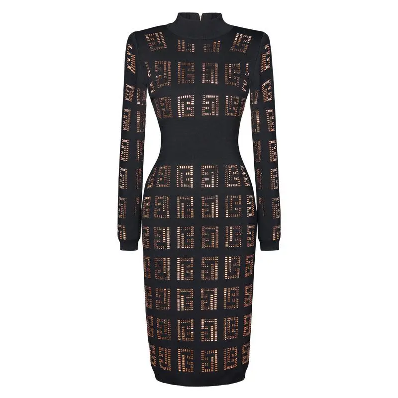 

Elegant Knitted Long Sleeve round Neck Diamond Trim Slimming Dress Women's Fashion Quality Spring Autumn New Style Midi Dress