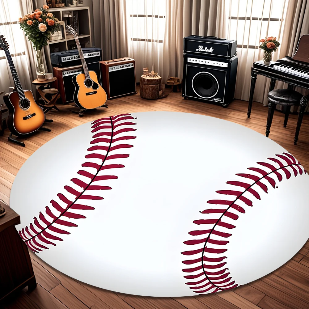 Playful Baseball-themed Round Carpet Baseball Enthusiast Home Decor Interior Area Rug Entrance Door Mat Teen Room Decor Rug