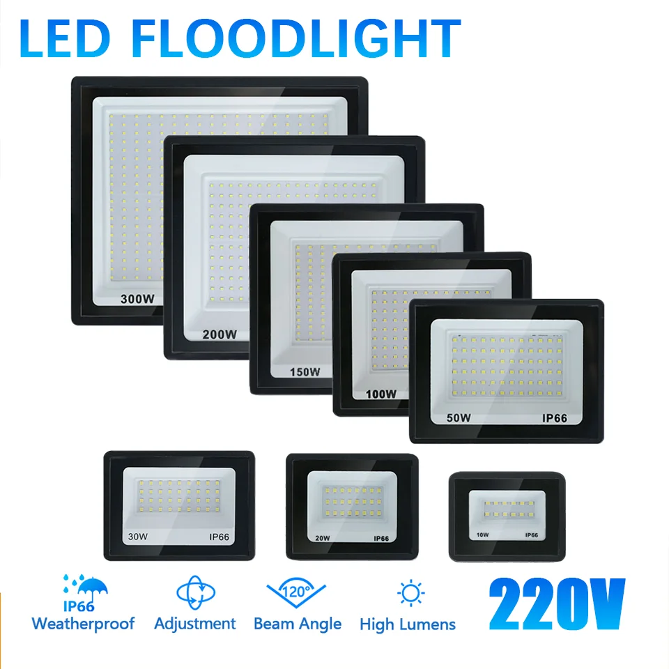 LED 투광 조명 Led 반사판 AC220V 100W 200W 야외 방수 스포트라이트 LED 조명 정원 거리 게이트 벽 램프 투광 조명