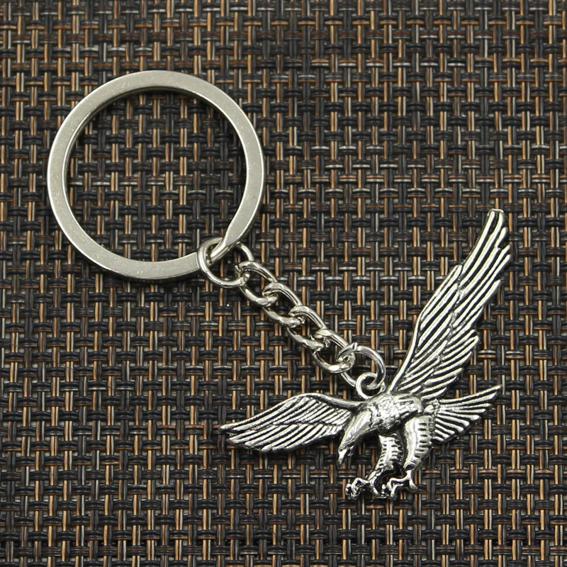 Fashion 30mm Key Ring Metal Key Chain Keychain Jewelry Antique Bronze Silver Color Plated Hawk Eagle 28x50mm Pendant