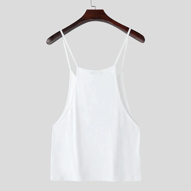 Herren-Tanktop mit tiefem U-Ausschnitt, dünnen Spaghettiträgern, einfarbig, für Fitness, Bodybuilding, Muskeltraining, ärmellos – Detail 3