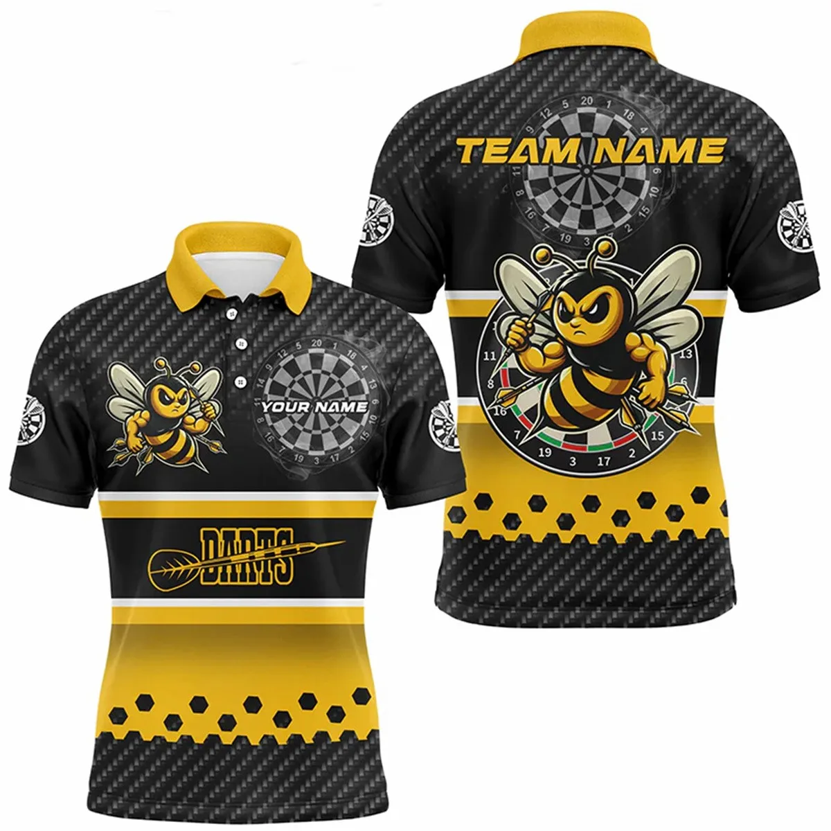 

3D Funny Personalized Yellow Darts Bee Custom Darts Sports Polo Shirt For Men Darts Team Jerseys Outfits Gifts For Darts Lovers