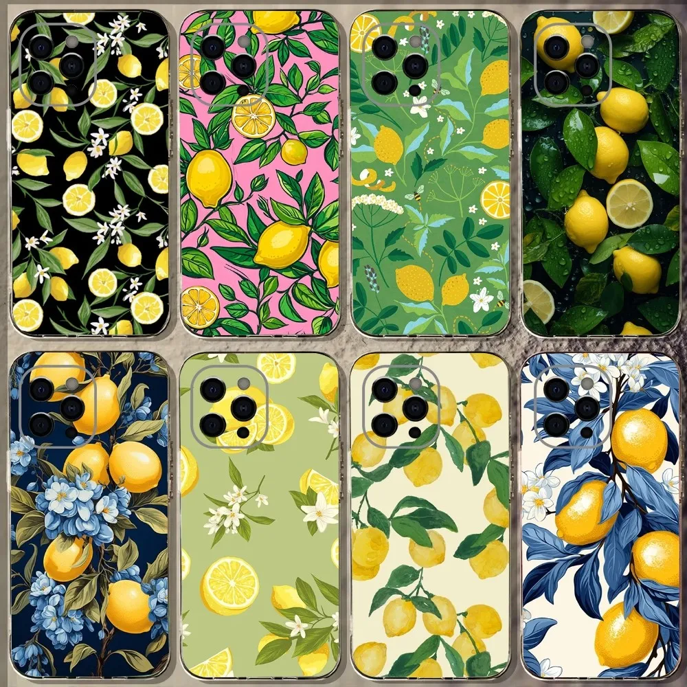 Fruit lemon Painting Phone Case For iPhone 15,14,13,12,11 Plus,Pro,Max,XR,XS,X,7,8 Plus,SE,Mini Transparent Soft Cover