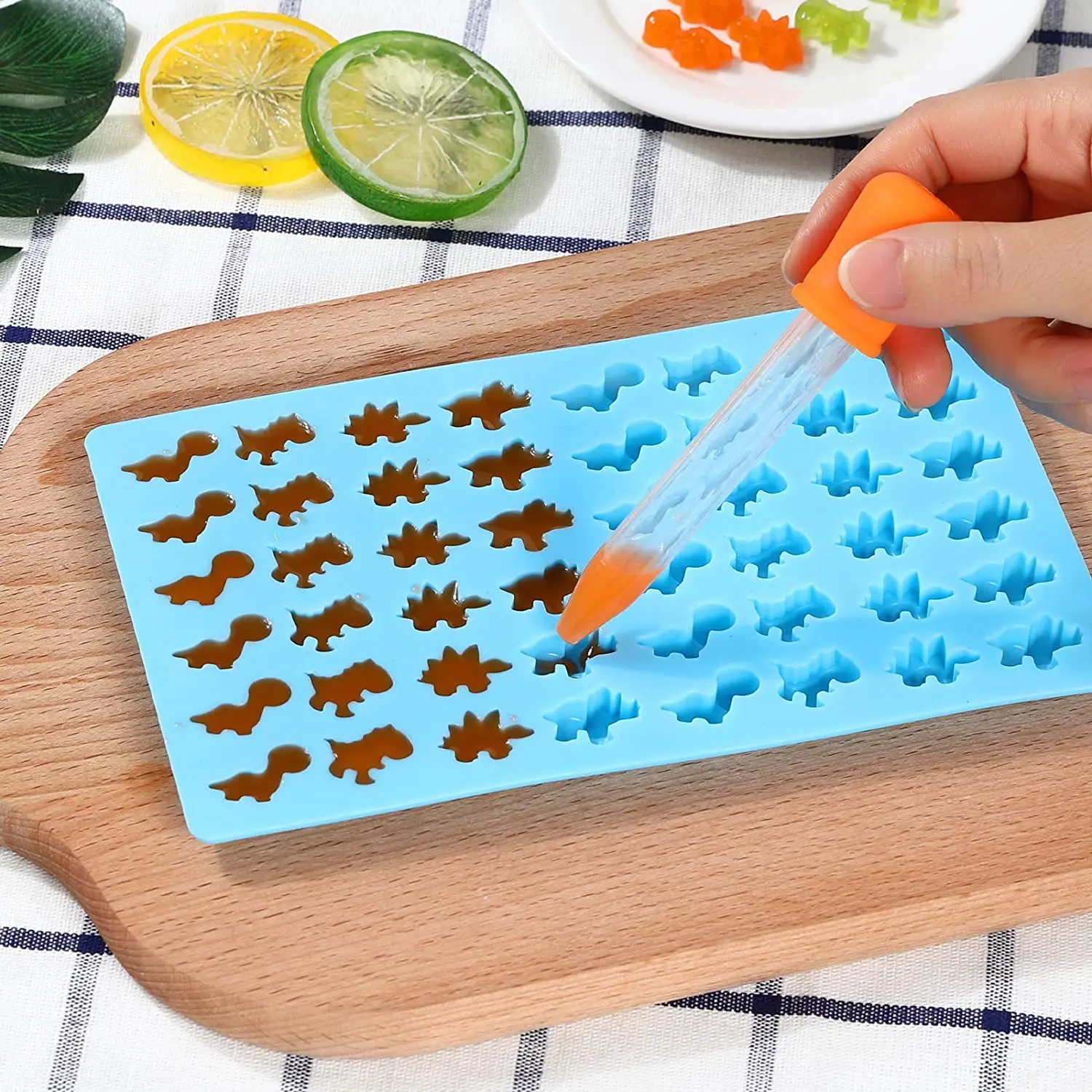 Dinosaur Gummy Size Silicone Mold Chocolate Sugar Candy Baking Ice Jelly Tray 48-Cavity Mould With Dropper