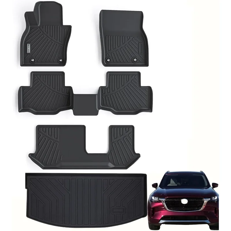 

US Floor Mats & Trunk mat for 2024 Mazda CX-90 8 Seats(Not Fit 6&7 Seats) ，TPE All Weather Protection 3 Rows Car Floor Liners