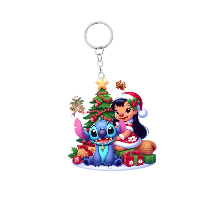 

Christmas Kawaii Stitch Acrylic Keychain Decor Anime Cartoon Couples Figure Printed Bag Charm Hanging Pendant Gifts Accessories